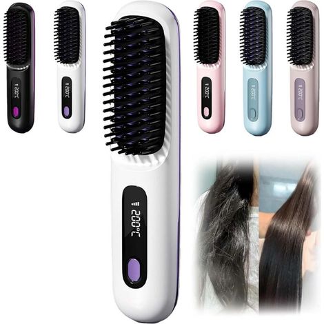 Brosse Coiffante Cocoony Cheveux Courts. Brosse Lissante Rechargeable Portable. Chauffage Rapide 20s. Réglage de la température en 3 étapes.Pour Coiffage Quotidien & Voyage (Blanc) (1/5)