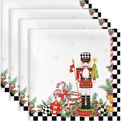 Serviettes de Table Lot de 4, Serviettes en Tissu 100% Coton Casse-Noisette de Noël Broderie Rouge Doux et Confortable Réutilisables pour Cuisine Décorations Cadeaux(45cm×45cm) (1/5)