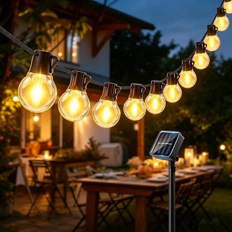12 Meter lange Solar-Lichterkette für den Außenbereich mit 20 G50-Lampen, 8 Leuchtmodi, wetterfest, für Garten und Balkon (1/5)