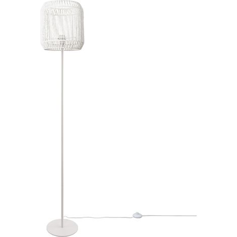 Paco Home Lámpara De Pie Moderna Salón Dormitorio Ratán Diseño Bohemio Mimbre E27 Una Pata Blanco, Blanco (Ø28 cm)