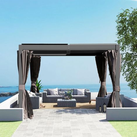 Lamellen Pergola 3x3,6m Aluminium freistehend mit 2 verstellbaren Dächern grau (1/5)