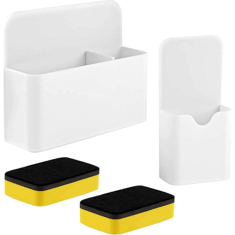Porte-marqueurs magnétiques effaçables à sec, pot de rangement pour marqueurs, stylos et crayons, avec 2 compartiments effaçables, idéal pour l'école, le bureau, le réfrigérateur ou un casier. (1/5)