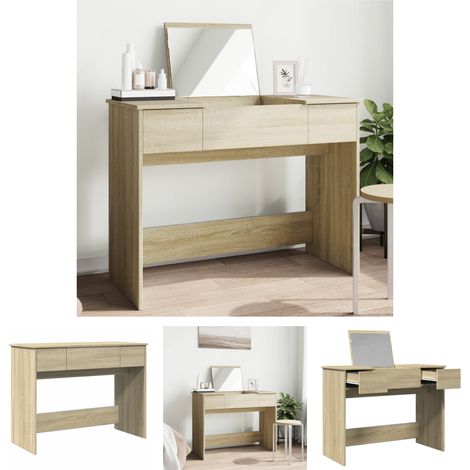 The Living Store Schminktisch mit Spiegel Sonoma-Eiche 100x45x76 cm - Schminktische (1/5)
