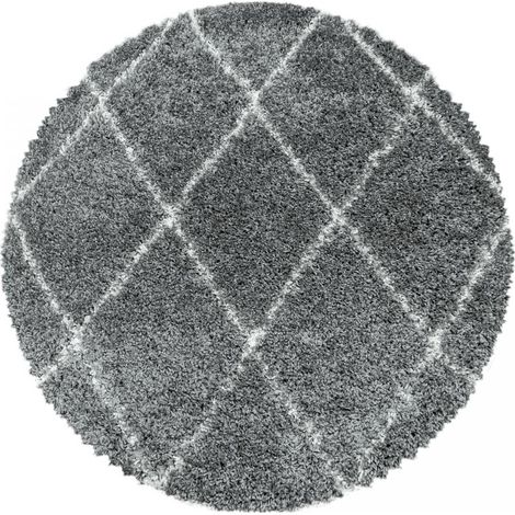 Tapis berbère motif losange Ø160cm gris rond SHAGGY A