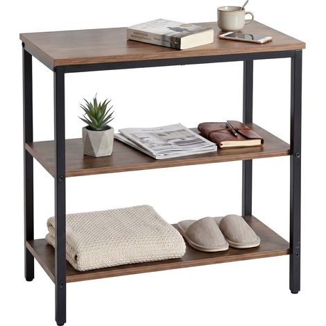 Bedside Table with 3 Shelves, Dark Brown (1/5)