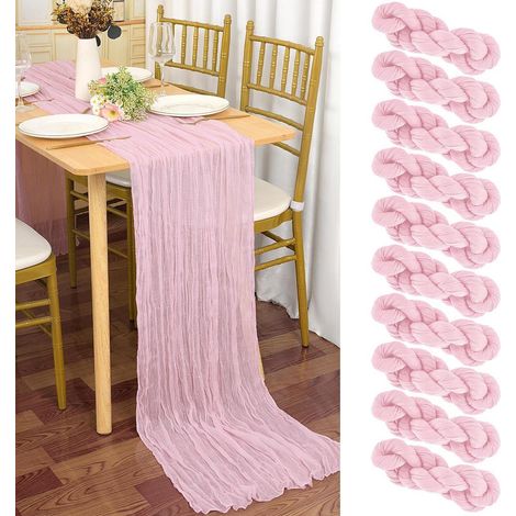 10er Pack Tischläufer Babyrosa 90x300cm Gaze Stoff Boho Rustikal für Hochzeit