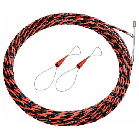 Cinta de tracción de 50 m de longitud para electricistas. Cinta metálica retráctil de 5 mm de diámetro para tirar de cables de acero flexibles en espiral y alargadores eléctricos.