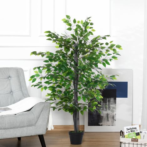 Ficus artificiel 145 cm, bureau et jardin, chambre, décoration moderne pour salon, pot inclus, arbre réaliste en plastique