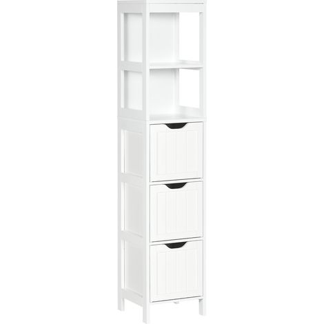 HOMCOM Slim Bathroom Storage unit with 3 Drawers and 2 Open Shelves, White (1/5)