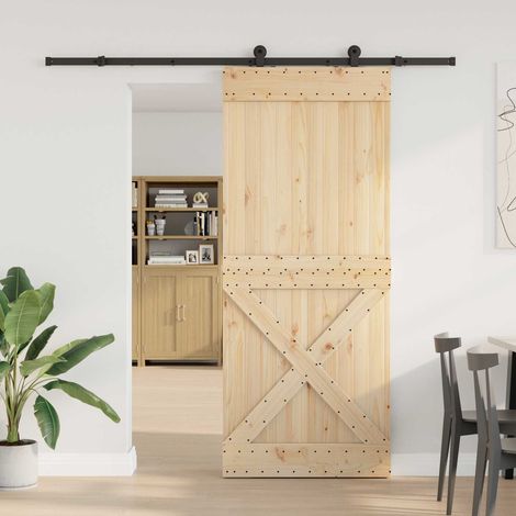 Puerta Corredera  Natural y negro 95 x 210 cm (213,5 cm)