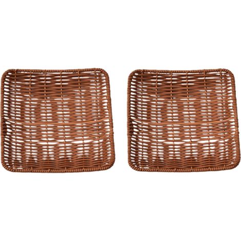 Lot de 2 pièces - Plateau à apéritif carré - Corbeille à fruits imitation rotin - Panier à apéritif - Grand format - 20,5 x 20,5 x 4,5 cm - Marron (1/5)