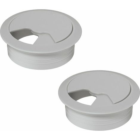 2x passe câble bureau 60mm plastique gris clair rond encastrable Cordon Prise Ordinateur écran Accessoire ameublement (1/2)
