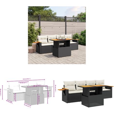 5-tlg. Garten-Sofagarnitur mit Kissen Schwarz Poly Rattan - Gartenmöbel - Outdoor Möbel - Rattan Gartenset - Lounge Set - Sofasitzgruppe - Home & Living