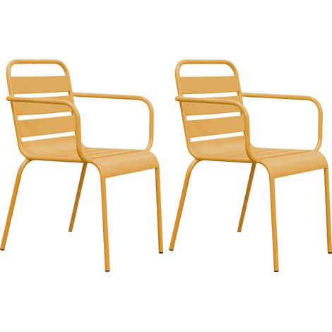 Lot de 2 chaises de jardin en métal moutarde avec accoudoirs - BACA
