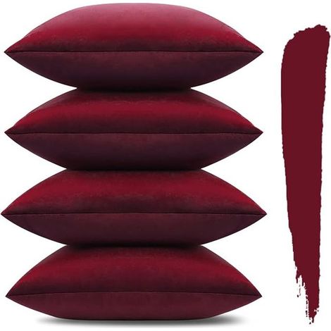 Velvet Cushion Covers, Soft Decorative Throw Pillow Covers with Zipper, Pillowcases for Sofa Bedroom Living Room (Wine Red, 45x45cm)