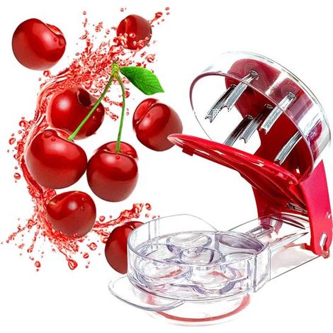 Snocciolatore per ciliegie, estrattore di torsolo, acciaio inox, snocciolatore multiuso, facile da usare, con manico, 6 snocciolatori, rosso (1/5)
