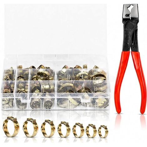 Lot de 130 Collier De Serrage Inox 5,8 à 21 mm Colliers de Serrage à Oreille Unique avec Pinc pour Canalisations, Conduites de Carburant et Automobile (Or) (1/5)