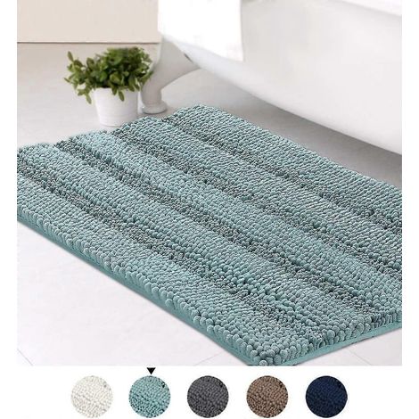 Luxuriöse, gestreifte WC-Matte, extra weich, saugfähig, flauschig, schnelltrocknend, waschbar, für Badewanne/WC/Dusche, Eierschalenblau, 2 Stück (1/4)
