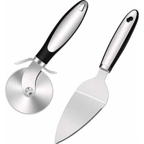 Juego de cortadores de pizza, rueda cortadora de pizza, cortador de pizza profesional, pala para pizza, cuchillo para pizza con hoja de acero inoxidable, mango ergonómico de PP (1/4)