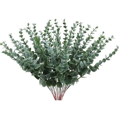 24 künstliche Grünpflanzen, florales Arrangement aus einzelnen Eukalyptusblättern, künstliche Blumendekoration für den Innenbereich (weißer Stiel - einzelner Eukalyptus 0165) (1/2)