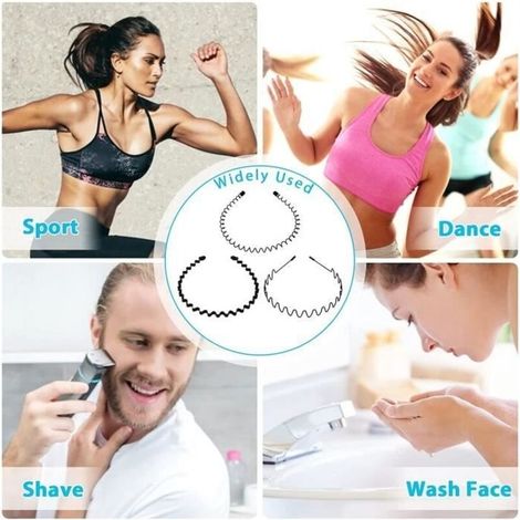 3 Pcs Serre Tete en Métal, Bandeaux Ondulés Élastique, Multi-style Noir Antidérapant Métal Cerceau de Serre Tete Homme.