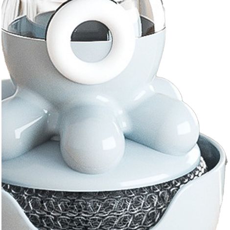 Brosse à récurer en forme de pieuvre, brosse à récurer à distribution automatique de liquide, brosse de nettoyage pour cuisinière à bouton-poussoir, douce pour les mains, antiadhésive, grise, 1993. (1/5)