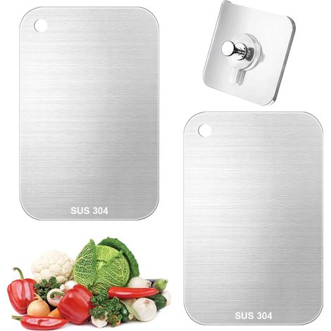 Schneidebretter aus Edelstahl, doppelseitige Titan-Schneidebretter, Schneidebretter zum Kochen, für Fleisch, Gemüse und Obst + 2 Haken (1/5)