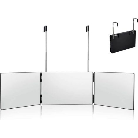 Miroir 360° Coiffure, Miroir 3 Faces Barbier, Miroir Suspendu Portable&Hauteur Réglable, Maquillage Pliable pour Coiffure, Rasage, pour Homme&Femme (sans LED) (1/5)