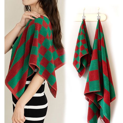 2 pièces serviettes de bain, coton, 70x140 cm + 35x76 cm, rouge, absorbantes, pour adultes (1/5)