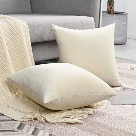 Housse de Coussin Velours, Lot de 2,40 x 40cm,Blanc (1/4)