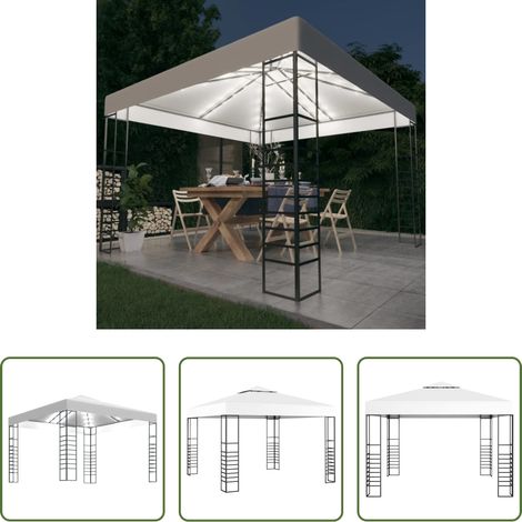 Pavillon - Gartenzelt mit LED-Lichterkette 3x3 m Weiß (1/5)