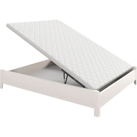 Lit coffre pliant en bois avec pieds et poignée encastrée, hauteur 34 cm  150x190 cm - Blanco Nieve