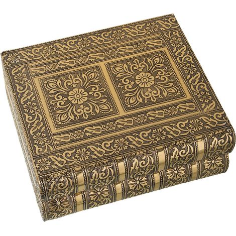 Boîte à bijoux en forme de livre en métal avec miroir doré 23x19x9cm (1/5)