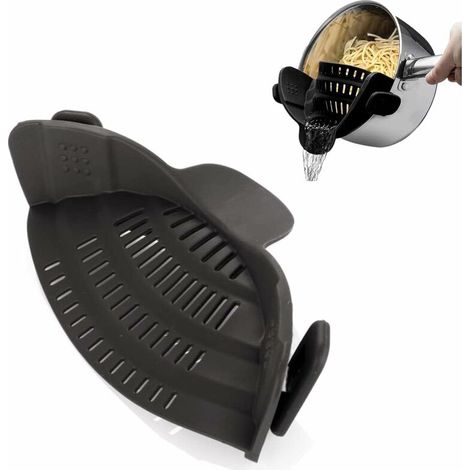 VURAHOME -Passoire en silicone à clipser - Résistante à la chaleur - Pour égoutter les aliments pendant la cuisson ou le versement des liquides - Taille universelle - Noir-1pc (1/5)