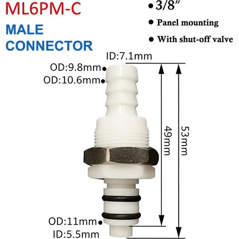 (ML6PM) Raccord de déconnexion rapide pour tuyau, embout cannelé mâle/femelle, vanne, connecteur de tube 1/4, 5/16, 3/8 (1/5)