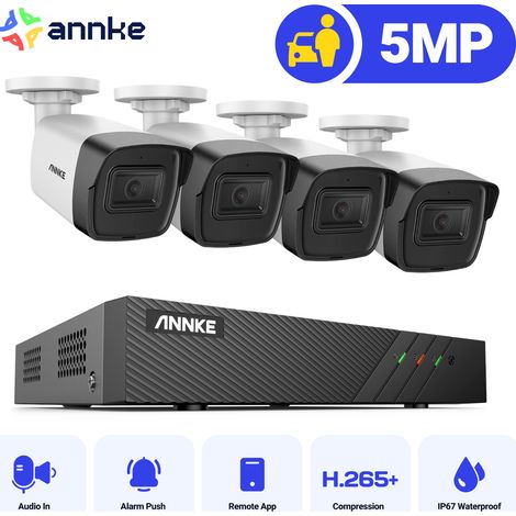 ANNKE H500 5MP Kit Videosorveglianza PoE,6MP NVR con 4X 5MP Telecamera Esterno IP PoE Impermeabile, Visione Notturna di 30 Metri, Rilevazione del Movimento,Registrazione audio (1/5)