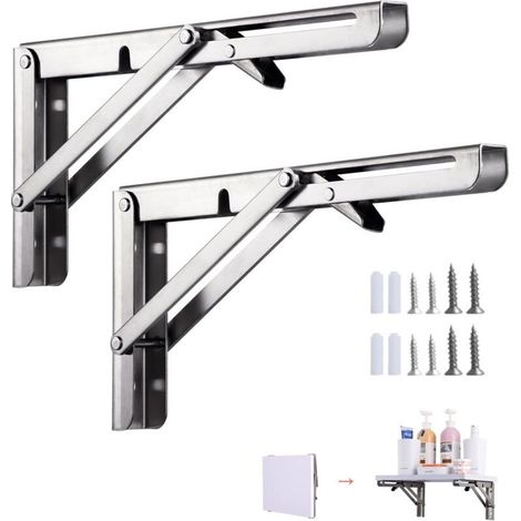 2 pièces Équerre Pliante150mm,equerre Etagere Murale, Equerre Etagere, Charge Maximale 50kg (sans Planche de Bois), Support Console Pliable en Acier Inoxydable, pour Garage, Cuisine, Chambre. (1/5)