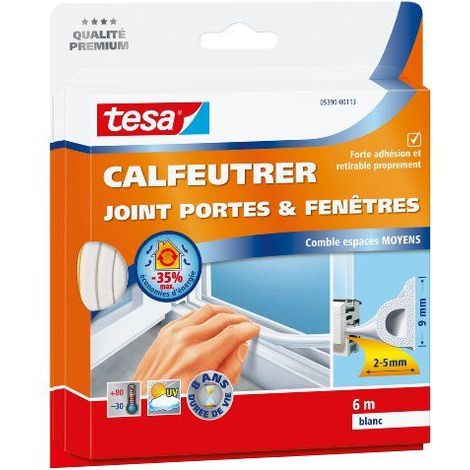Tesa Calfeutrer Joint portes & fenetres - Profil P - Comble espaces MOYENS - Joint d'Isolation, en Caoutchouc pour Portes et Fenetres - Blanc - 6 m x 9 mm x 5,5 mm (1/3)