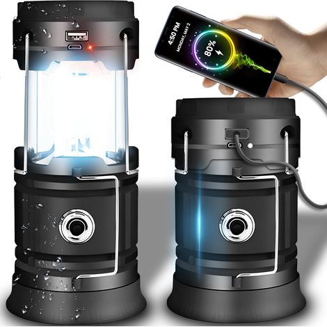 Tragbares Solar-LED-Campinglicht, Solarladegerät, Powerbank, 2 Beleuchtungsmodi, wasserabweisend, ideal zum Wandern und Camping [Energieklasse A+++] (1/5)