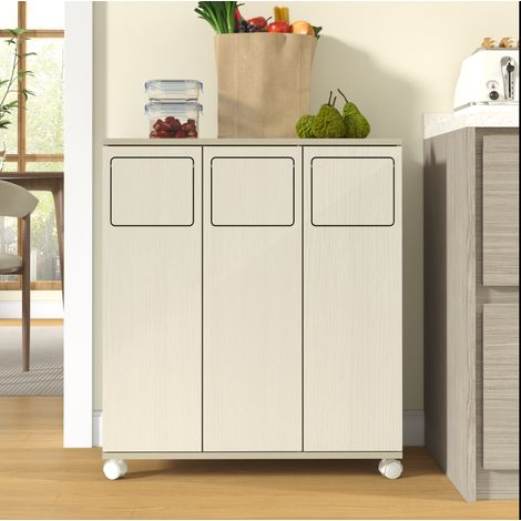 Mobile per raccolta differenziata 69,3x35x80,3 cm in MDF bianco, 3 cestini – MEUBLIV (1/5)