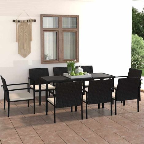 Ensemble à manger de jardin 9 pcs-Salon de jardin Résine tressée Noir 480087 (1/5)