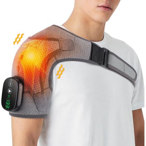Coussin De Massage Chauffant Sans Fil Pour Épaule, Attelle Chauffante Avec 3 Niveaux De Chaleur Et Vibrations, Écran Tactile Et Batterie 5000mah, Adaptée À L'Épaule Gauche/Droite Pour Unisexe (Gris) (1/5)
