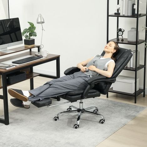 Sillón de oficina masaje negro, reposapiés, reclinable 135°, 64 x 70 x 110-118 cm (1/5)