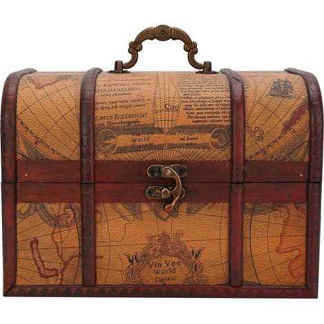 Organiseur de boîte à Bijoux, boîte de Rangement en Bois pour Bijoux, boîte de Rangement pour Coffre au trésor Faite à la Main, boîte en Bois Vintage pour Colliers, bagues (L-Carte Jaune) (1/5)