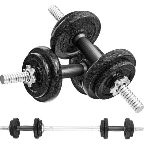 Set Pesi e Bilanciere da 20kg con Impugnature Antiscivolo 8 Dischi Pesi Barra Bilanciere e 2 Barre Manubri in Acciaio (1/5)