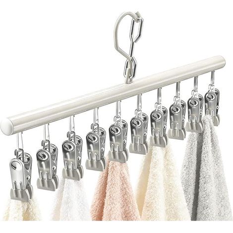 Porte vêtements Cintre avec clips, organisateur de rangement pour jupes et pantalons avec 10 clips robustes, support à linge pour placard, armoire (1/5)