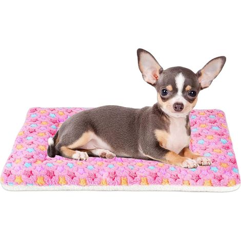 coussin pour chien - Extra épais - Tapis pour cage - Couchage doux - Couverture - Motif étoiles - Lavable - Convient aux chiens et chats de petite et moyenne taille - 57 x 38 cm - Rose (1/5)