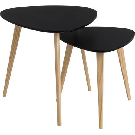 Lot de 2 table d'appoint, table basse forme triangle coloris noir/chêne naturel - 48 X 48 X 44 CM (1/4)