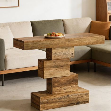 Tavolo consolle da ingresso 108 x 30 x 80 cm con base geometrica effetto legno chiaro OKMYHOME (1/5)