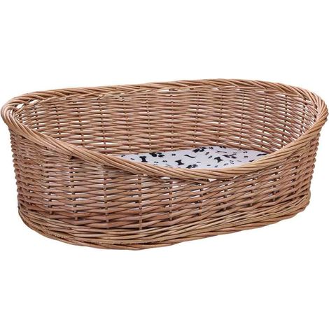 Cama de mascota de mimbre marrón 70x50x14/22h cm